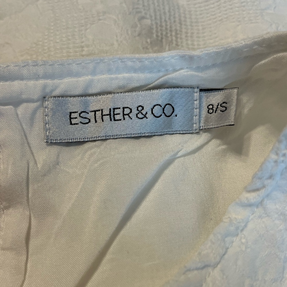 Esther and Co White Babydoll Dress Tiered Skirt Flutter Sleeve Summer BeachSz SM - Picture 7 of 7